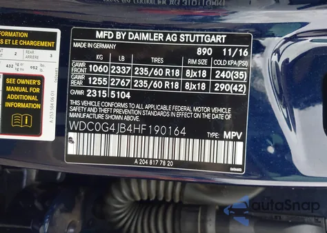 2017 Mercedes-Benz Glc 300 из США, поврежденный, VIN WDC0G4JB4HF190164